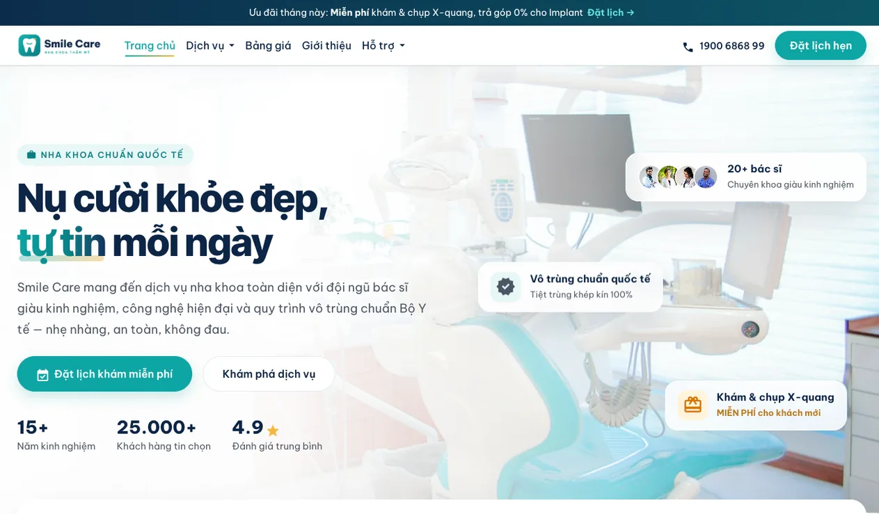 Mẫu website Nha khoa – Smile Care