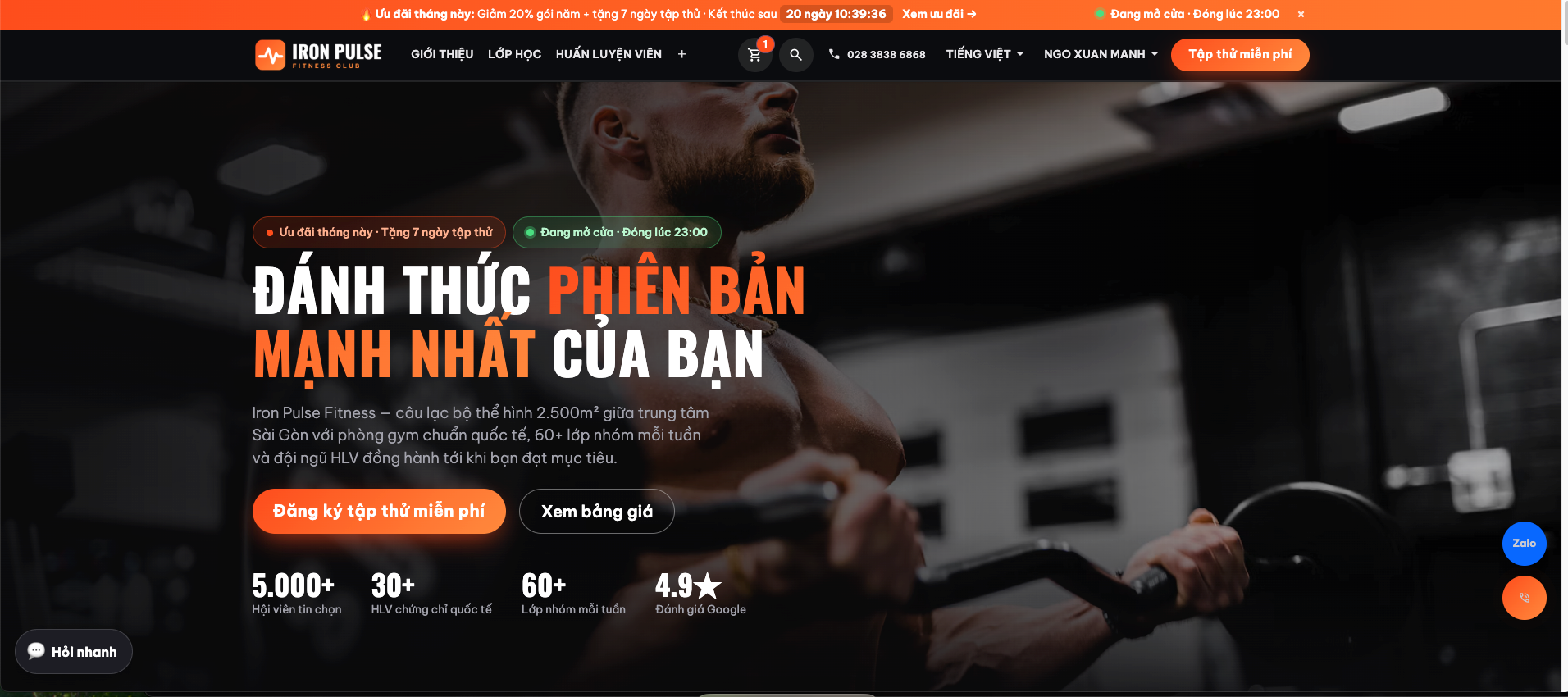 Mẫu website Gym – Iron Pulse Fitness