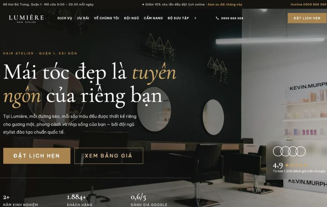 Mẫu website Salon tóc – Lumière Hair Atelier
