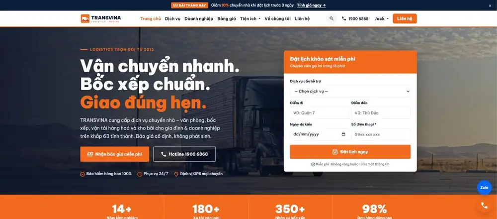 Mẫu website Logistics – TRANSVINA Logistics