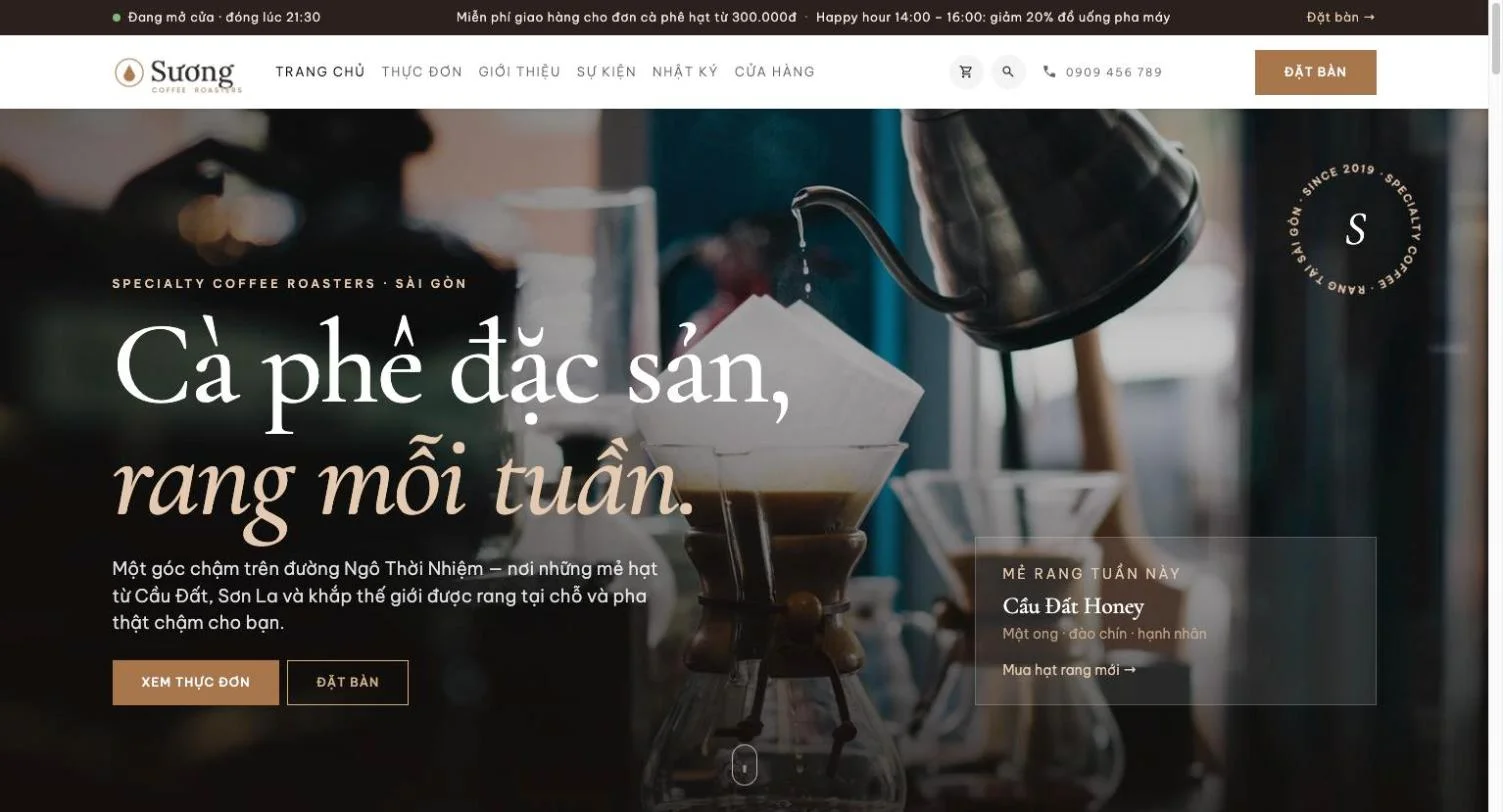 Mẫu website Quán cà phê – Sương Coffee Roasters