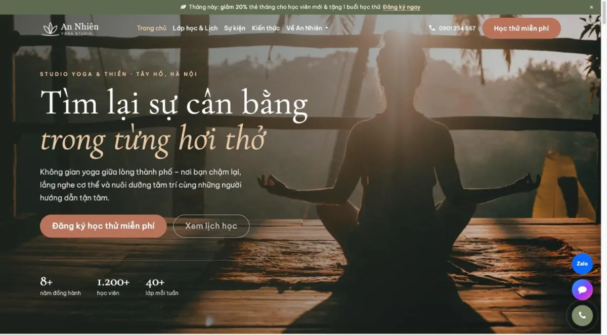 Mẫu website Yoga – An Nhiên Yoga Studio